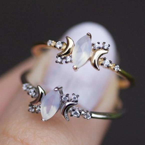 1CT Marquise Crystal Diamond Moonstone Silver Ring - Picture 2 of 4